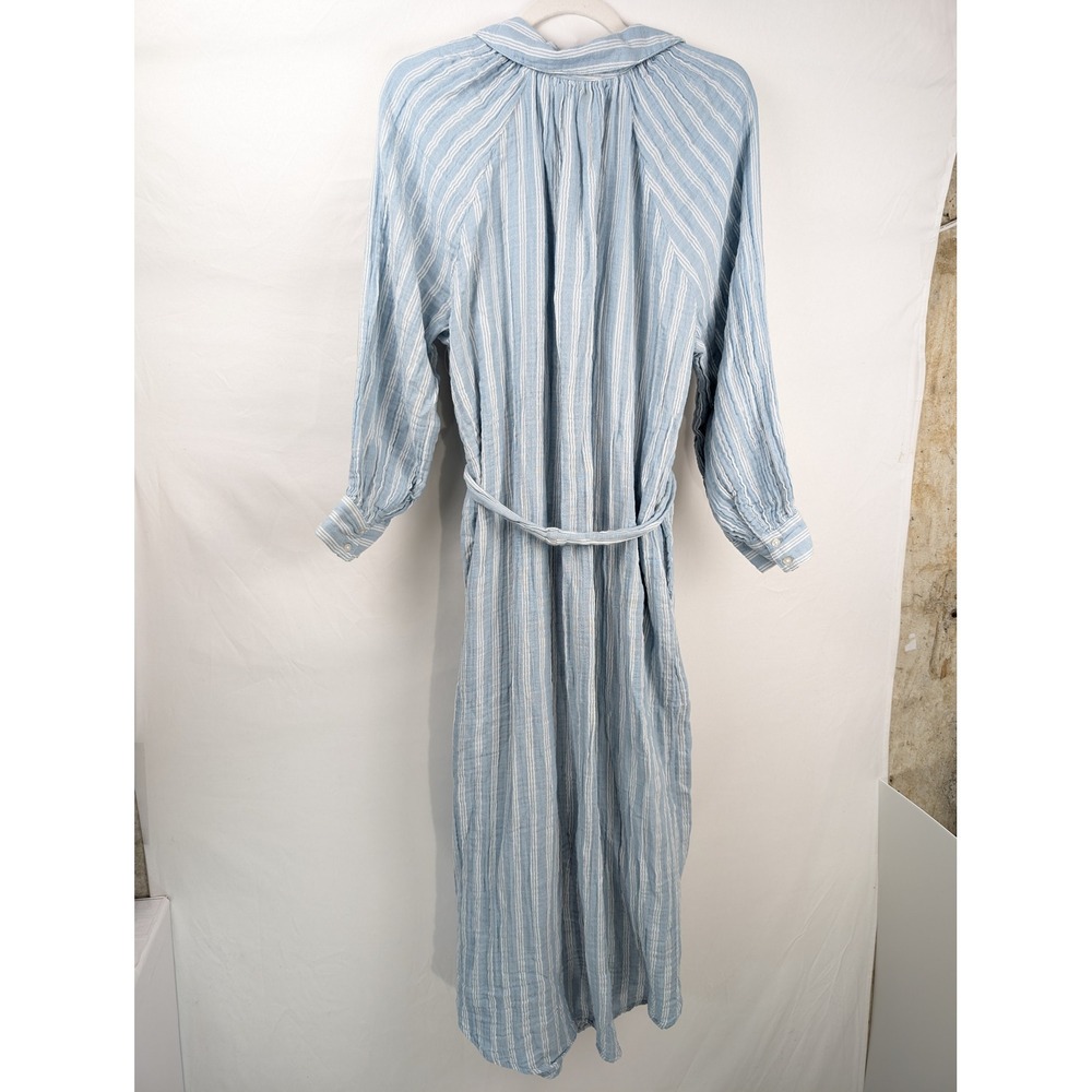 100% Cotton Gauze Striped Maxi Dress Size 2X Blue White Coastal Nautical Pockets - Picture 8 of 10